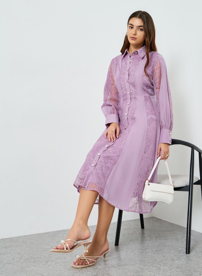 ستايلي فستان ميدي بتصميم قميص وأكمام بأساور للنساء - Image 5